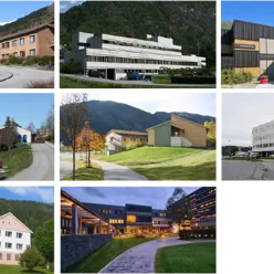 En collage av bygninger